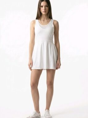 Lija White Sleeveless Mesh-Inset Skater Mini Dress